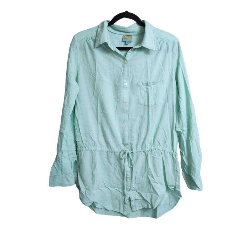C&C California Light Green Roll Up Tab Sleeves Drawstring Waist Button Shirt M